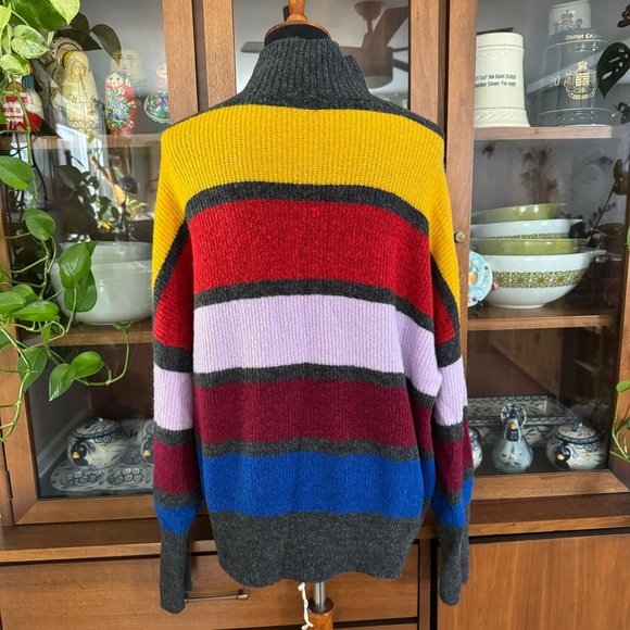Express Color Block Striped Mockneck Sweater - Picture 4 of 5